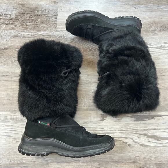 Pajar Canada Black Suede Rabbit Fur Snow Boots Winter Chalet Goth 36 EU 7 US - Picture 10 of 12